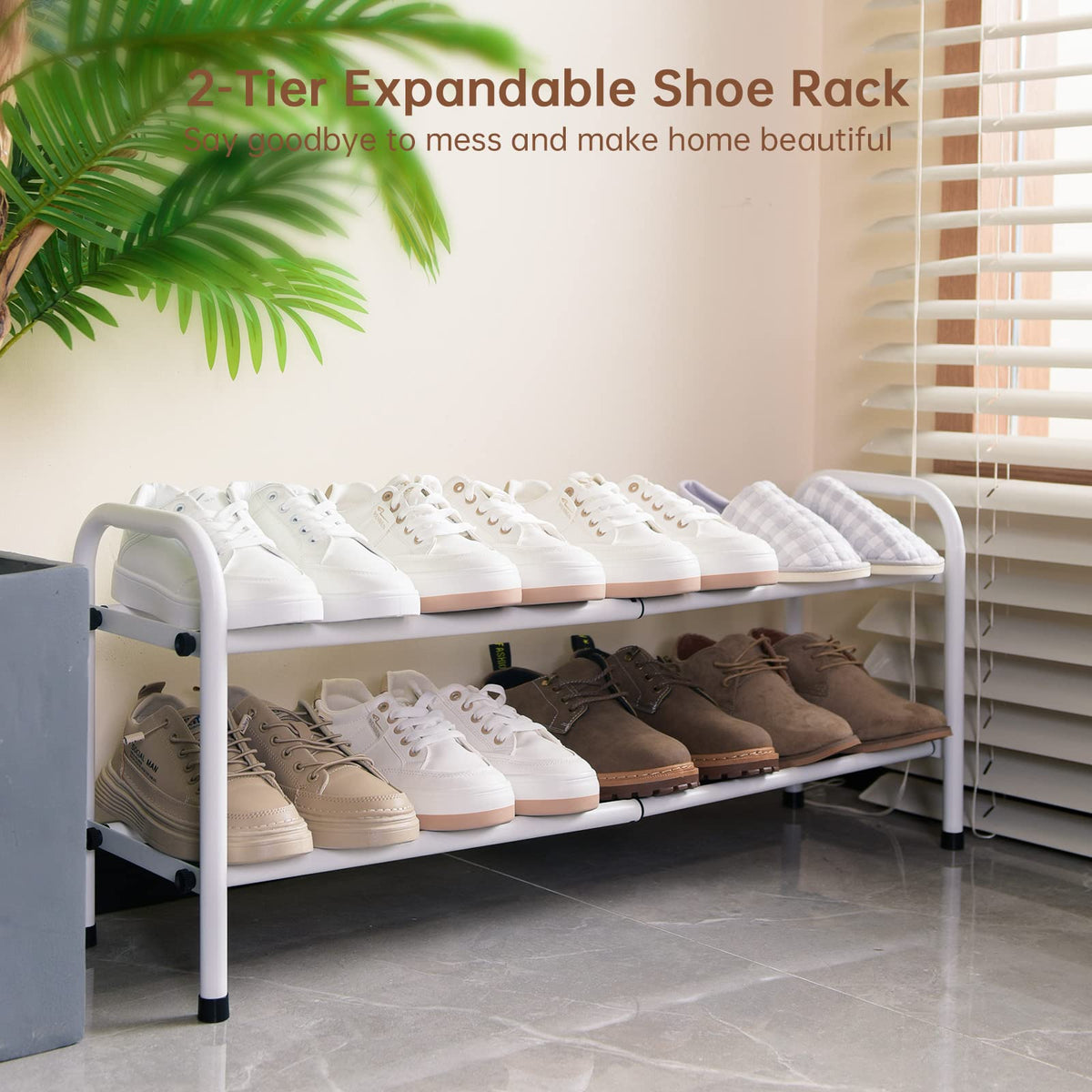 Gonfoam Expandable 2-Tier Shoe Rack for Closet and Entryway, White
