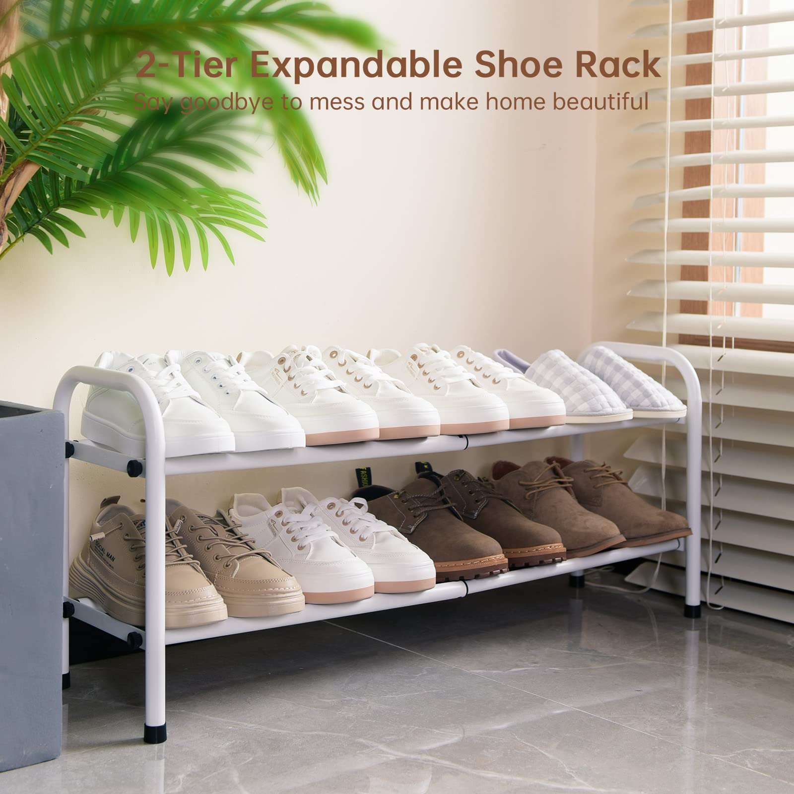 Gonfoam Expandable 2-Tier Shoe Rack for Closet and Entryway, White