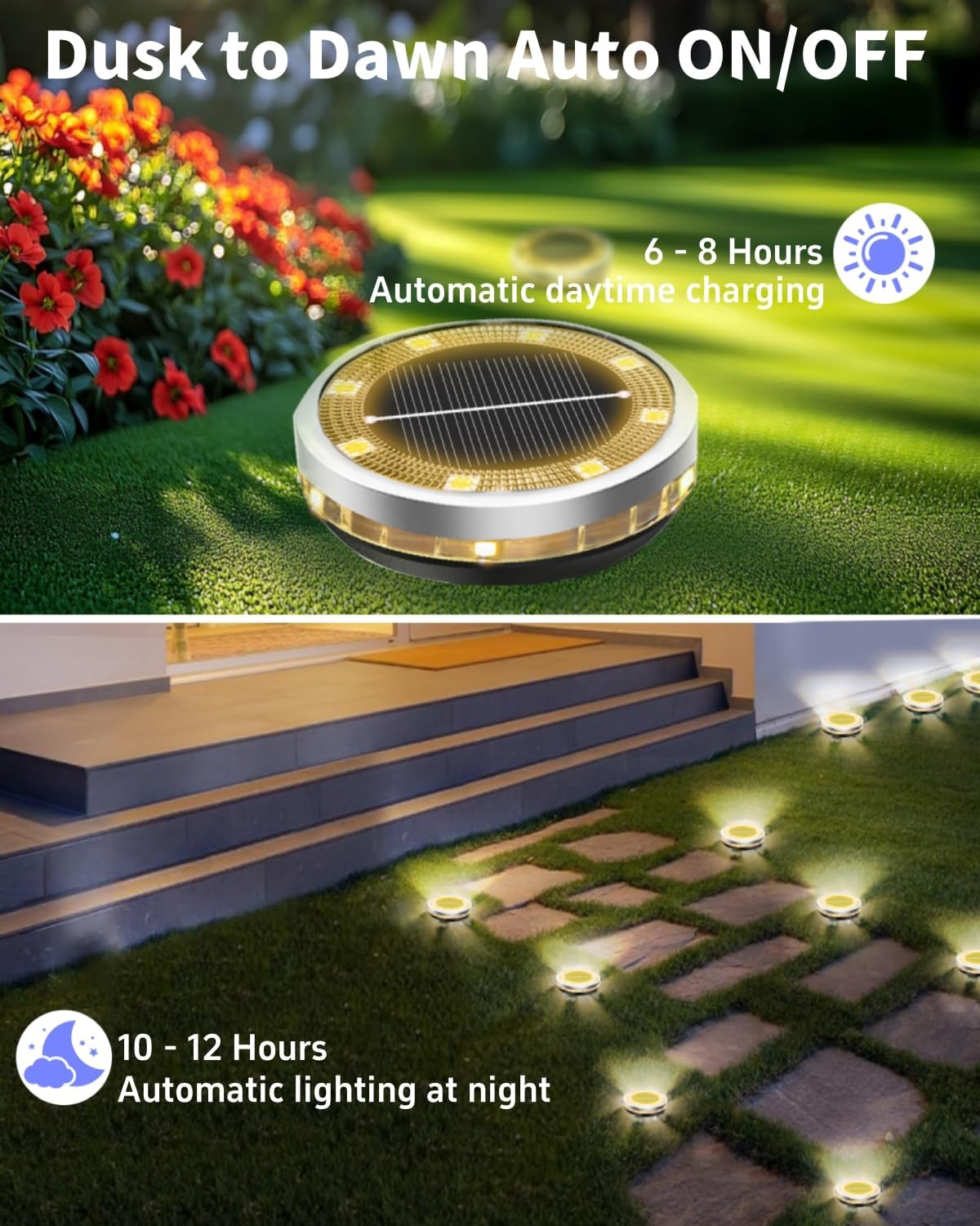 Solar Ground Lights Outdoor 12 Pack Waterproof, Upgraded Solar Garden Lights with 4 Side Light