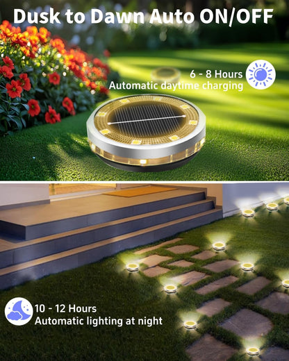 Solar Ground Lights Outdoor 12 Pack Waterproof, Upgraded Solar Garden Lights with 4 Side Light