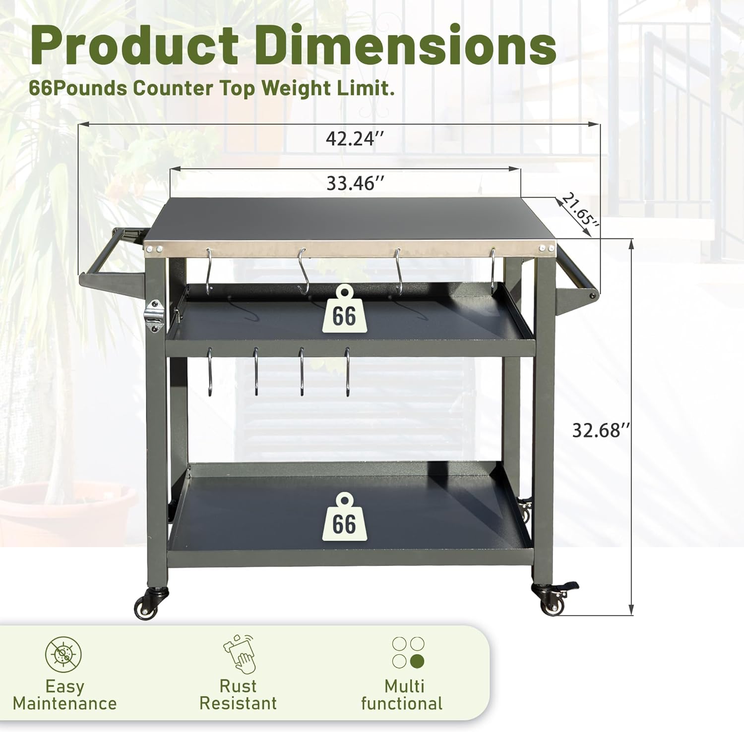 Domi 3-Shelf Outdoor Grill Table, Grill Cart Outdoor with Wheels, Pizza Oven and Food Prep Table