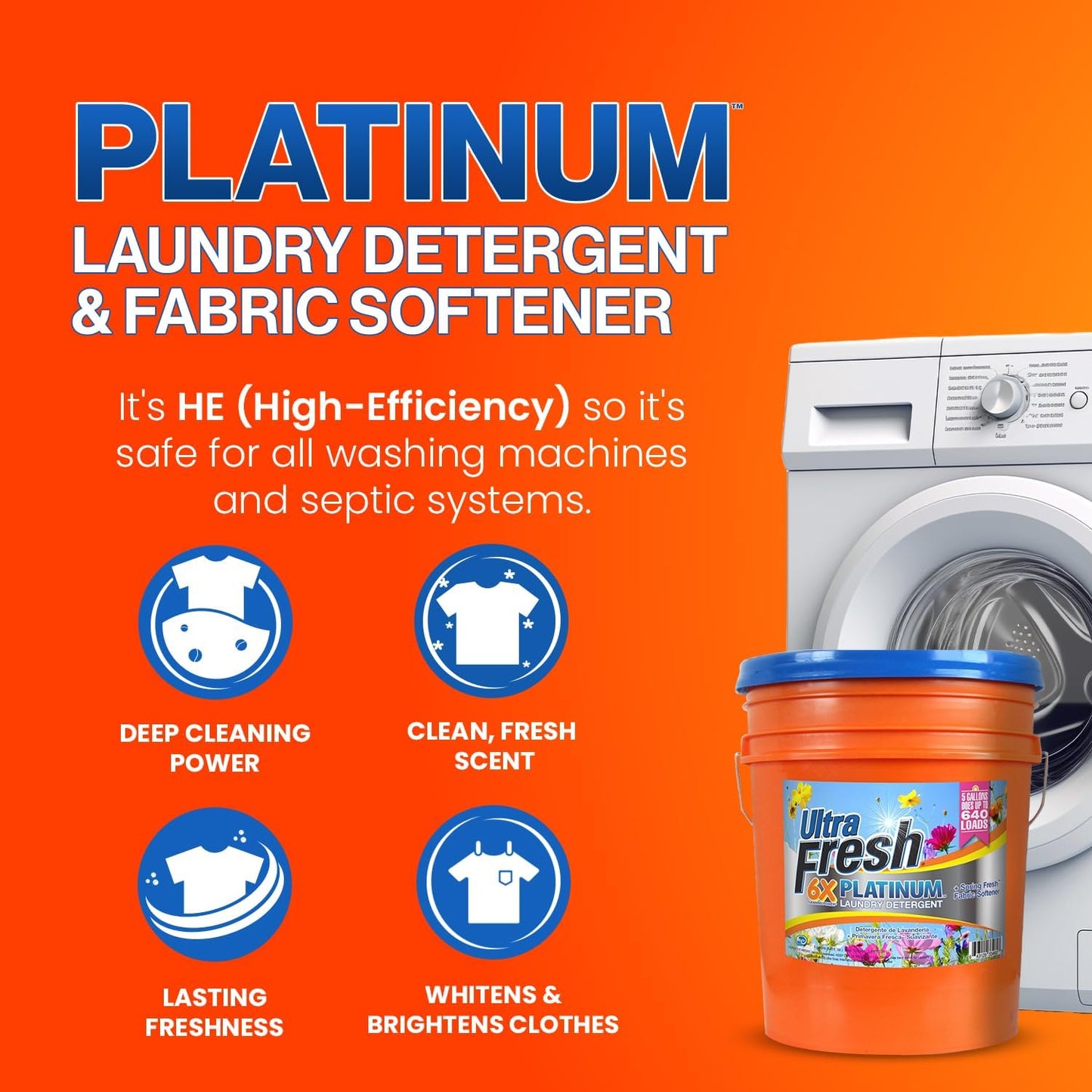 Ultra Fresh 5 Gallon Liquid Laundry Detergent Washing Soap with Spring Fresh Fabric Softener for