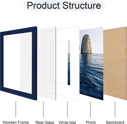 11x14 Picture Frame Set of 4, 11 x 14 Wood Photo Frames with Mat for 8x10, Natural Wooden Frame