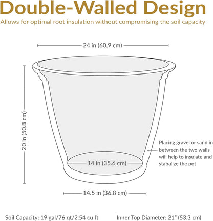 Sunnydaze 24-Inch Anjelica Large Plastic Pot for Plants - Outdoor Polyresin Round Planter with