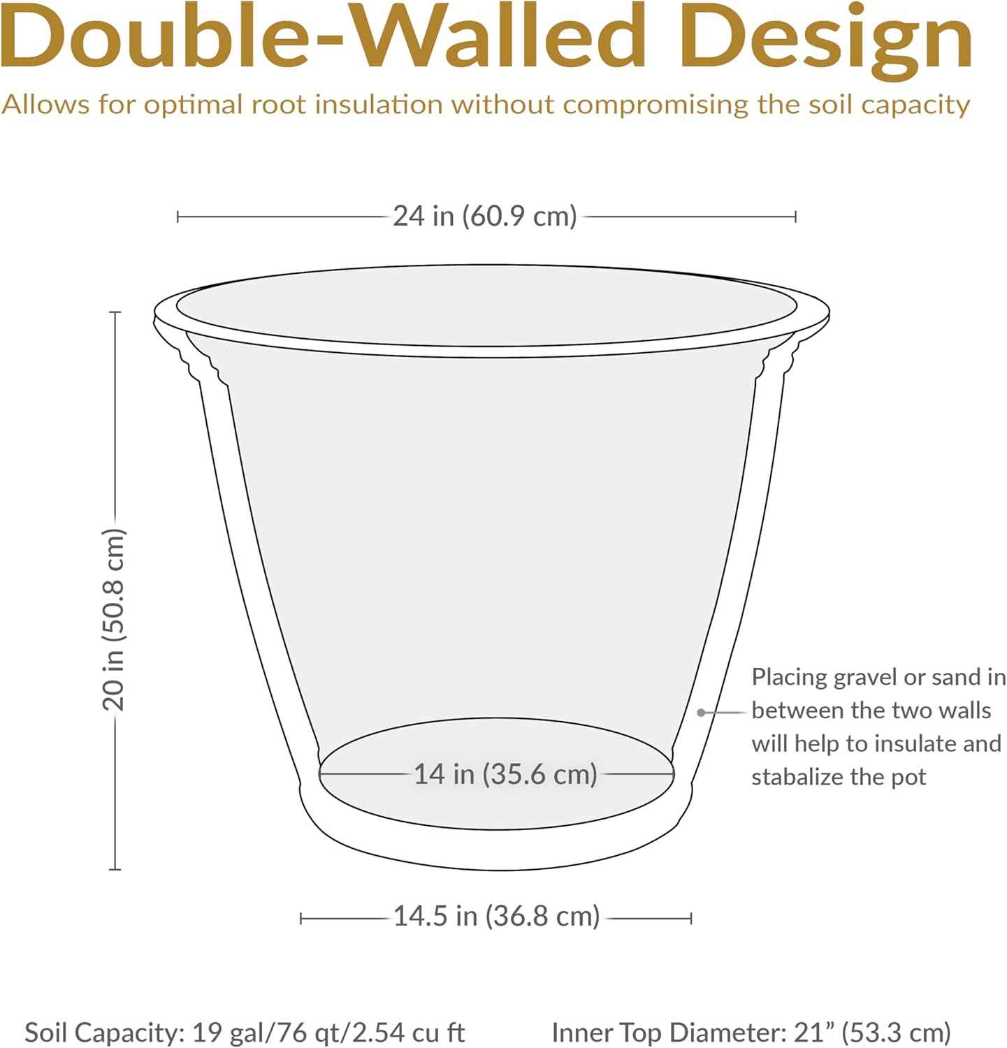 Sunnydaze 24-Inch Anjelica Large Plastic Pot for Plants - Outdoor Polyresin Round Planter with