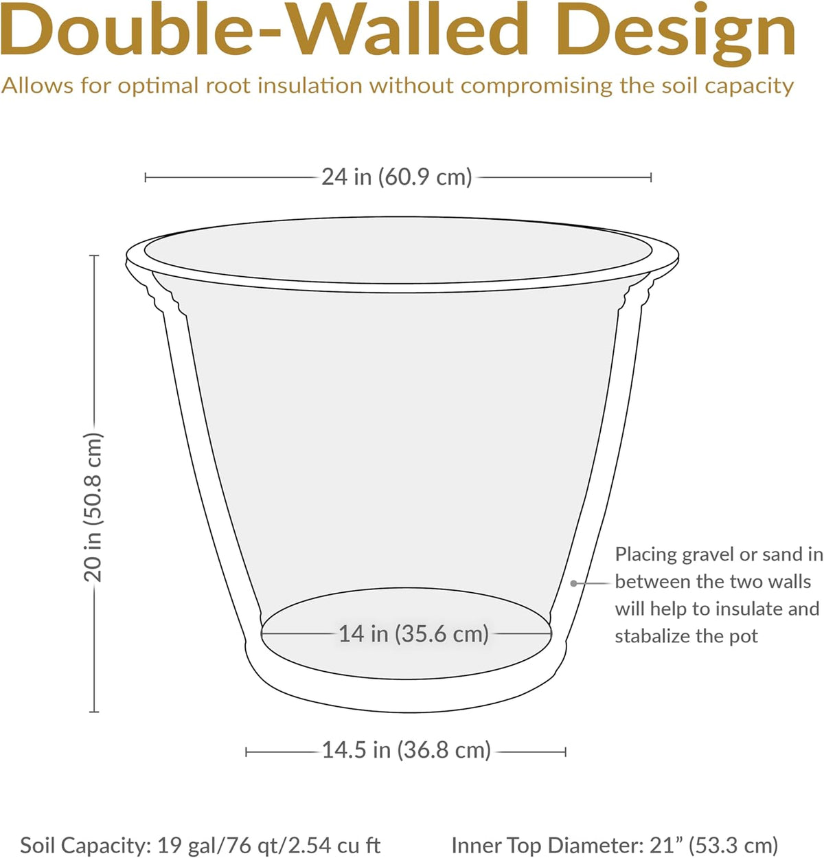 Sunnydaze 24-Inch Anjelica Large Plastic Pot for Plants - Outdoor Polyresin Round Planter with