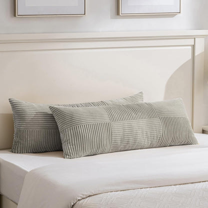 Fancy Homi Set of 2 Neutral Grey Boho Long Lumbar Body Decorative Throw Pillow Cover 14x36 Inch for