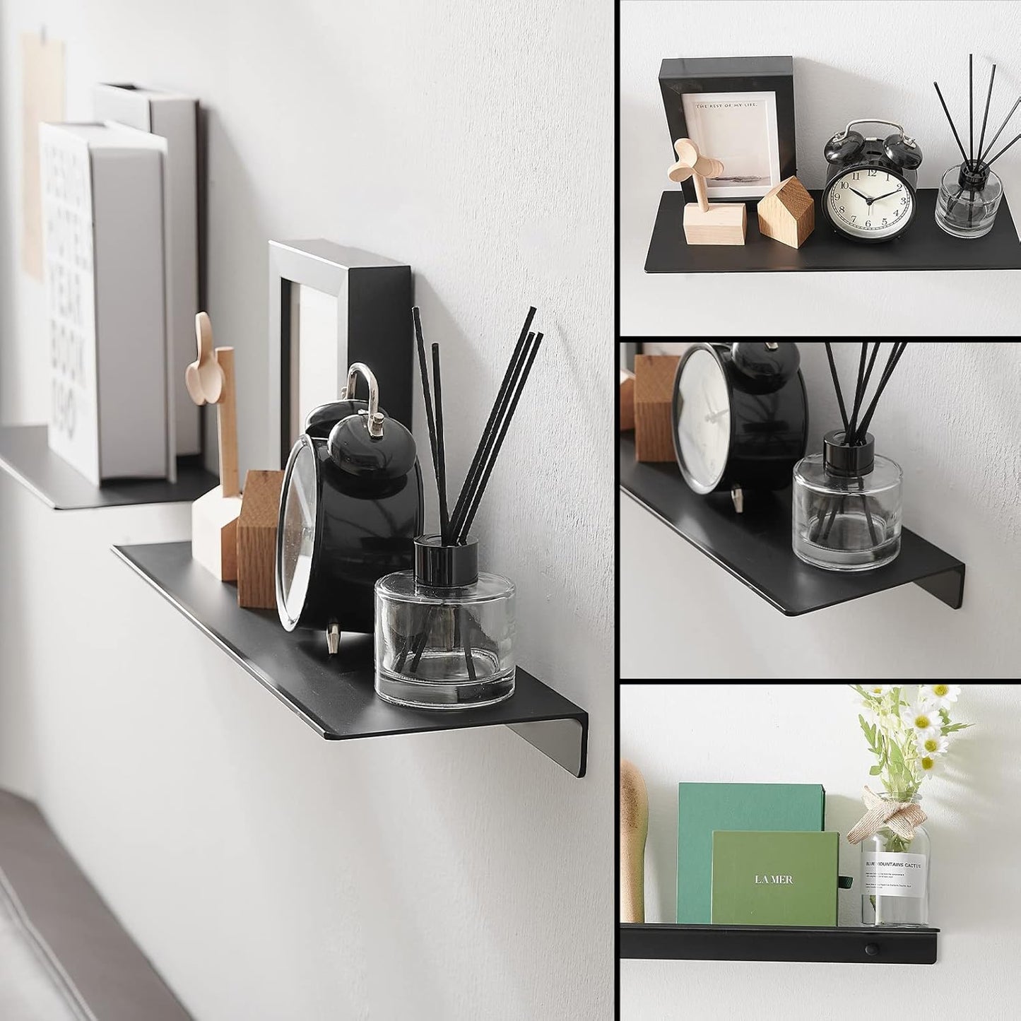 JOOM Black Floating Shelves for Wall Storage, Metal Wall Shelves for Living Room, Bathroom