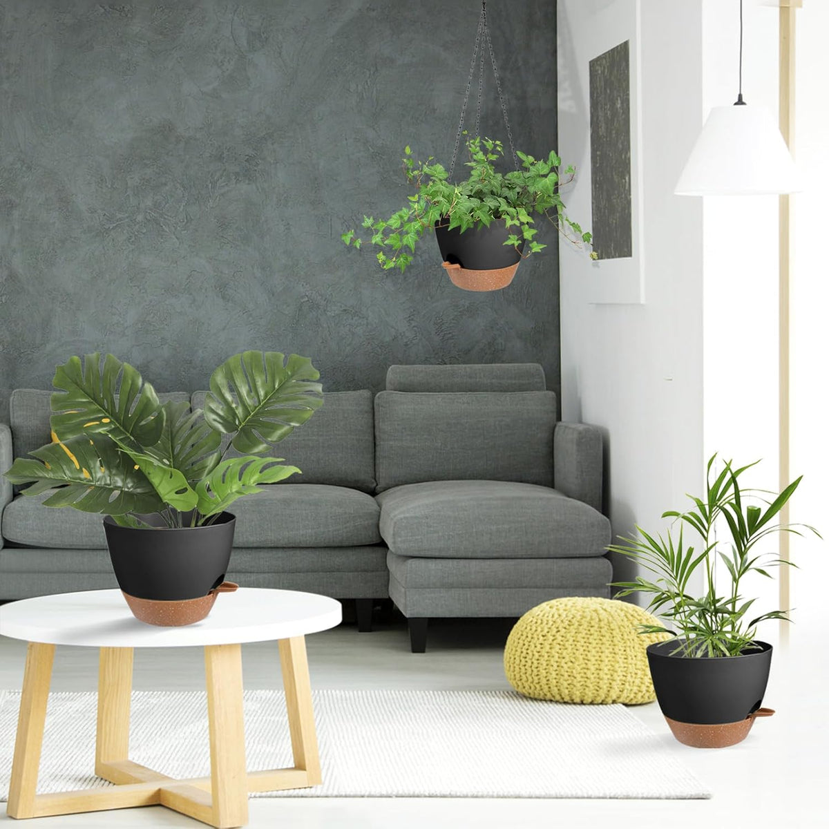 Hanging Planters for Indoor Outdoor Plants, 1 Set Self Watering Hanging Pot with Drainage Holes &