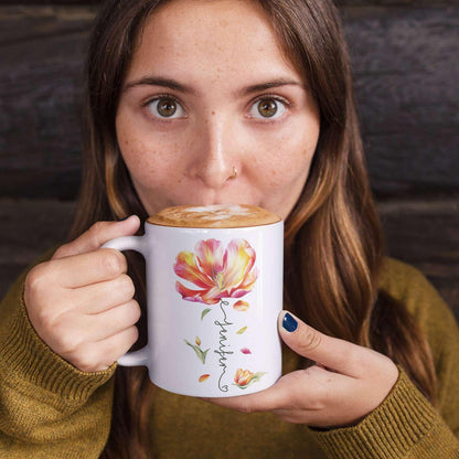 Personalized Flower Blossom Decorative Mug, Custom Name On Flower Coffee Cup, Novelty Floral Accent