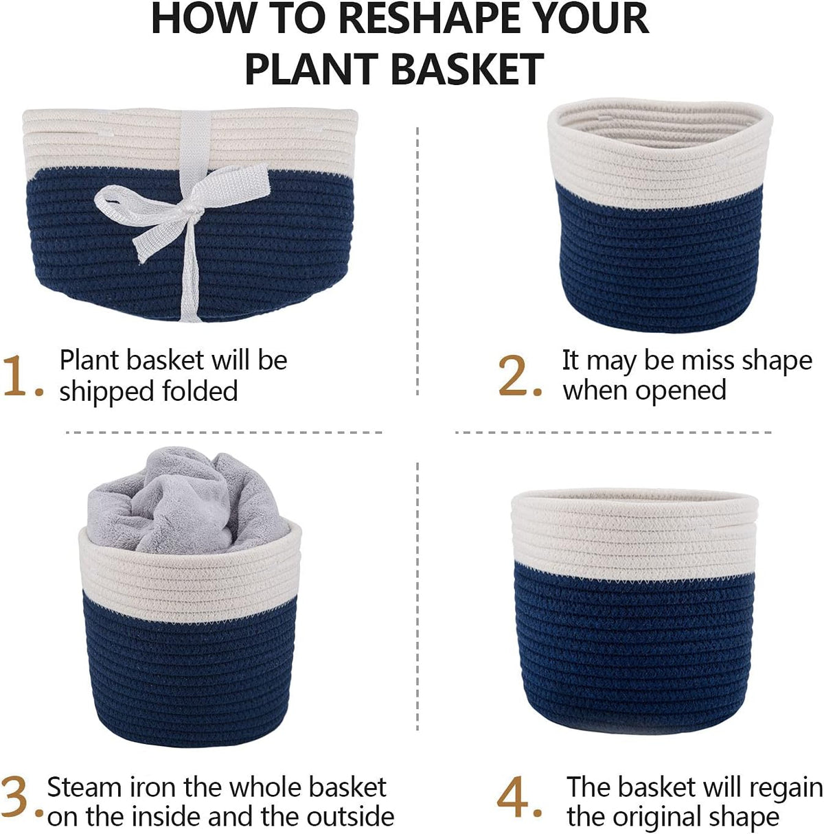Cotton Rope Plant Basket Woven Baskets for 6" Pot Floor Indoor Planters,Rustic Home Decor H6 3/4" x