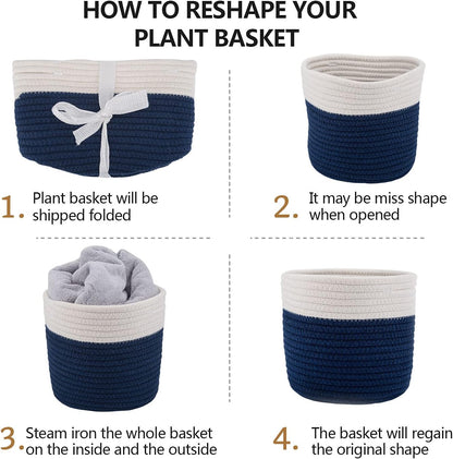 Cotton Rope Plant Basket Woven Baskets for 6" Pot Floor Indoor Planters,Rustic Home Decor H6 3/4" x