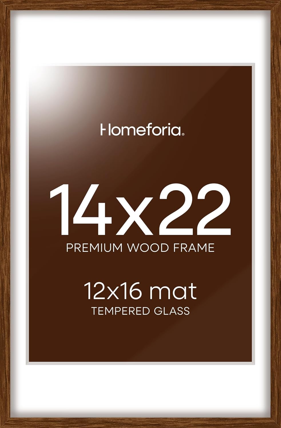 Homeforia 14x22 Picture Frame Brown, High End Dark Oak 14x22 Walnut Wooden Frames with Mat 12x16