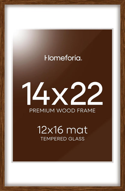 Homeforia 14x22 Picture Frame Brown, High End Dark Oak 14x22 Walnut Wooden Frames with Mat 12x16