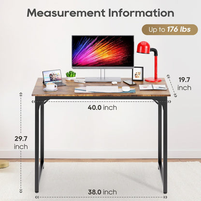PayLessHere | 39 Inch Computer Desk | Brown | Office Desk with Metal Frame, Adjustable Feet |
