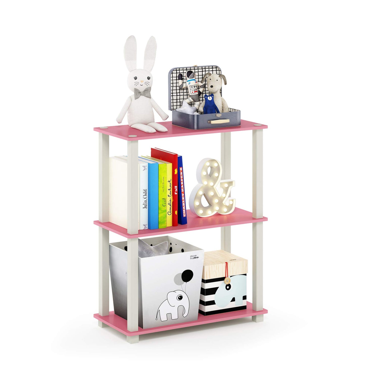 Furinno TURN-S-TUBE Storage Shelves, 3-Tier Book Shelf, Corner Shelf, Toolless Open Shelves, for