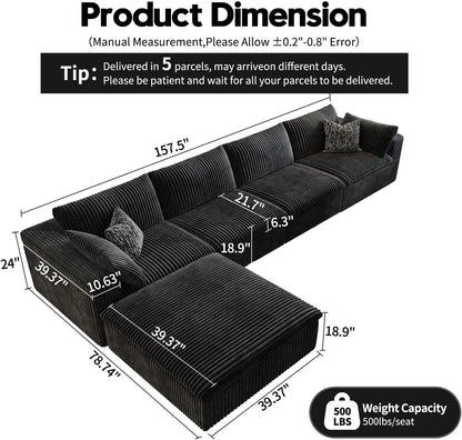 157.5" Cloud Couch Modular Sectional Sofa for Living Room,Modern Sofa with Deep Seat，L-Shape