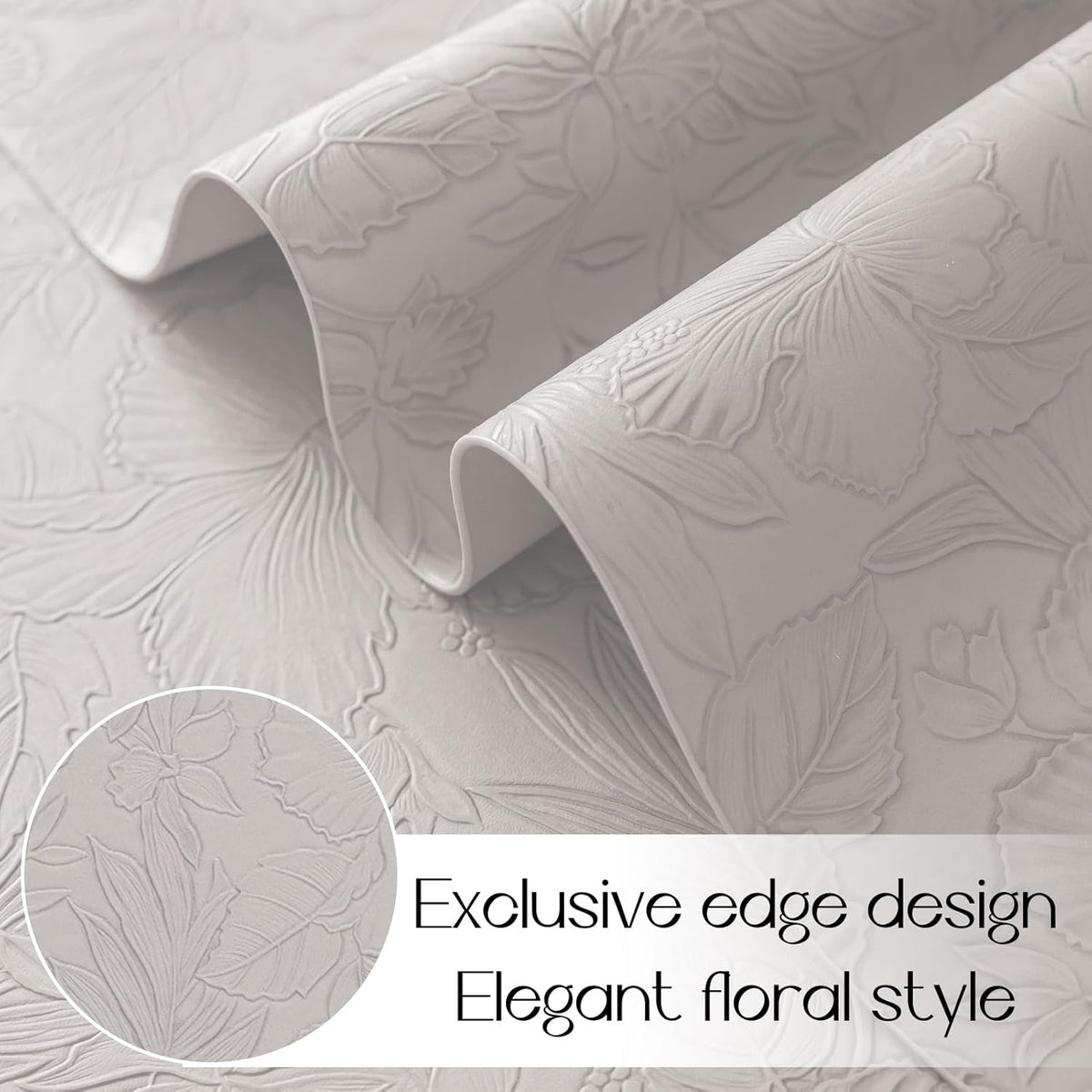 Romanstile Vinyl Placemats Set of 8-12 X 18 Inch - Heat Resistant Non-Slip Embossed Floral Place