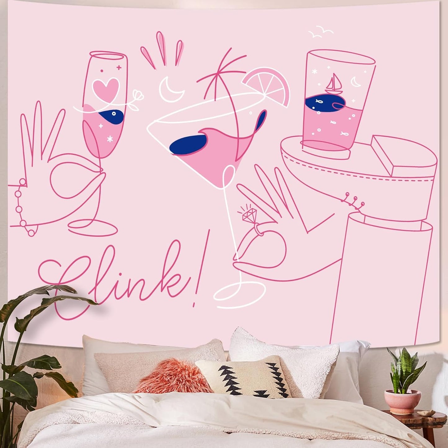 Lunerfex Y2K Tapestry Pink Party Wall Tapestry, Cute Tapestries for Bedroom Funny Tapestries Wall