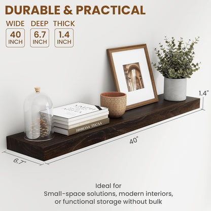 40 Inch Floating Shelves for Wall, Rustic Elm Wood Shelf for Home Decor, Heavy-Duty Wooden Floating