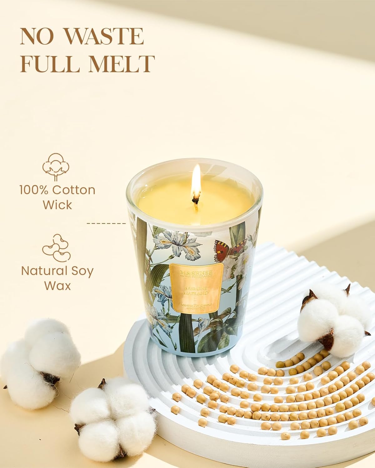 M&SENSE Jasmine Garland Scented Natural Soy Wax Candle, 14.1oz 60 Hours Long Lasting Slow Burning