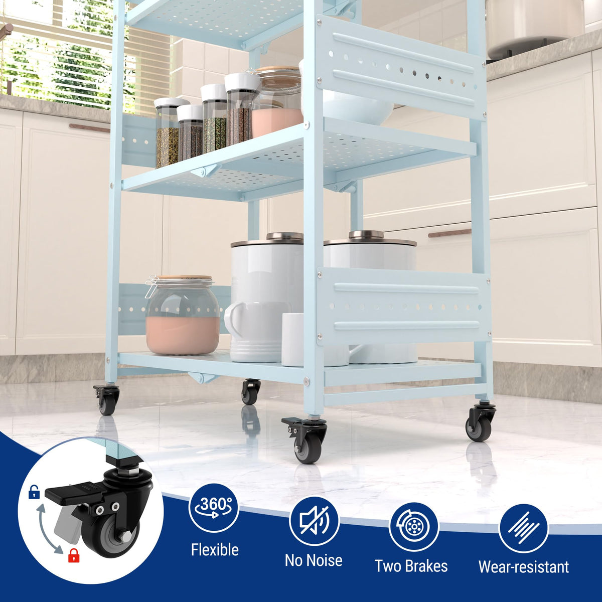 WORKPRO 5-Tier Folding Shelf, No-Assembly Metal Storage Rack with Wheels, 750 lbs Capacity (with