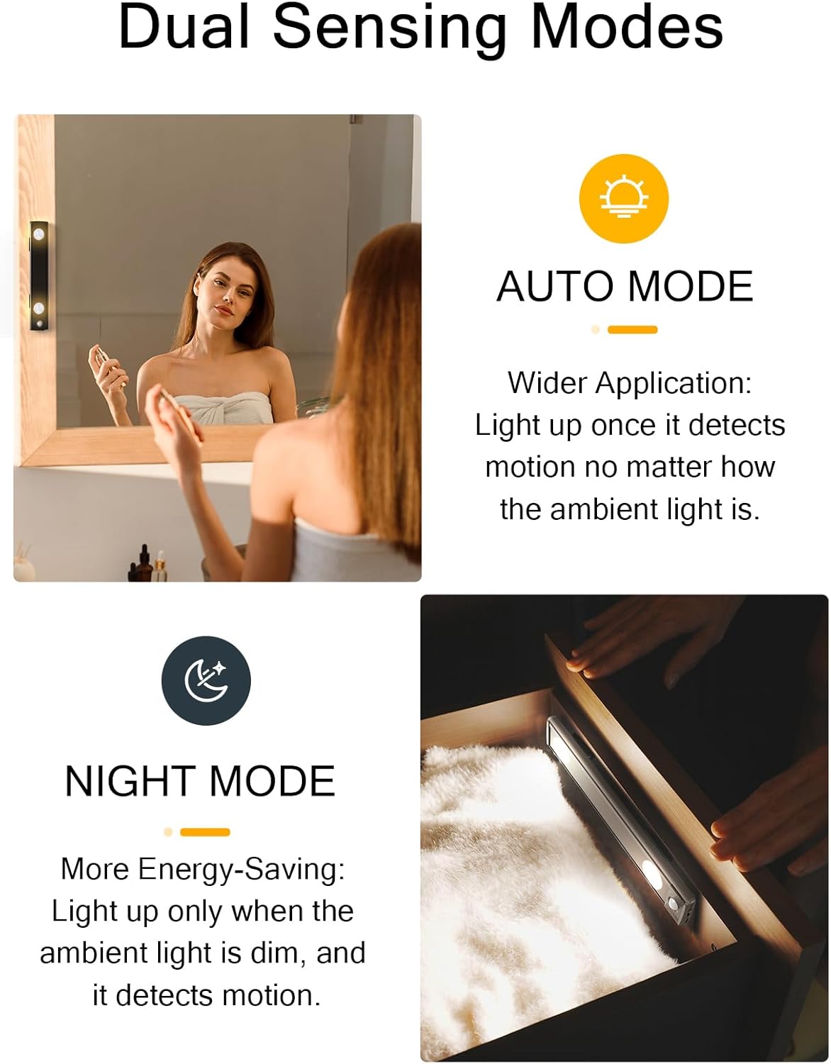 Under Cabinet Lights, Wireless Motion Sensor Light Indoor, Black 10in LED warm Lighting