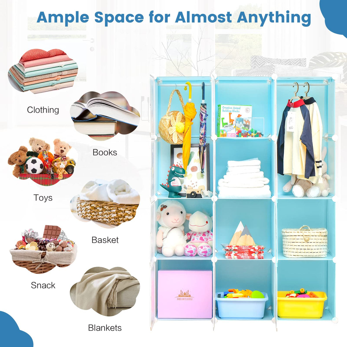 INFANS Children Wardrobe, Kid Closet Portable Baby Dresser Cute for Kids Bedroom Nursery Armoire