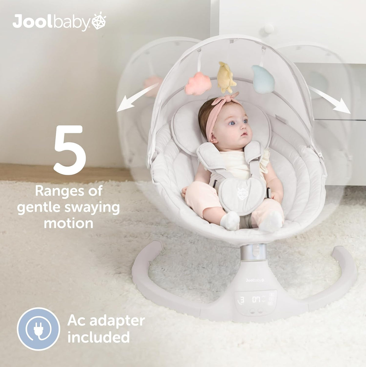 Jool Baby Nova Swing for Newborns - Electric Motorized Infant Swing, Bluetooth Music, 10 Preset