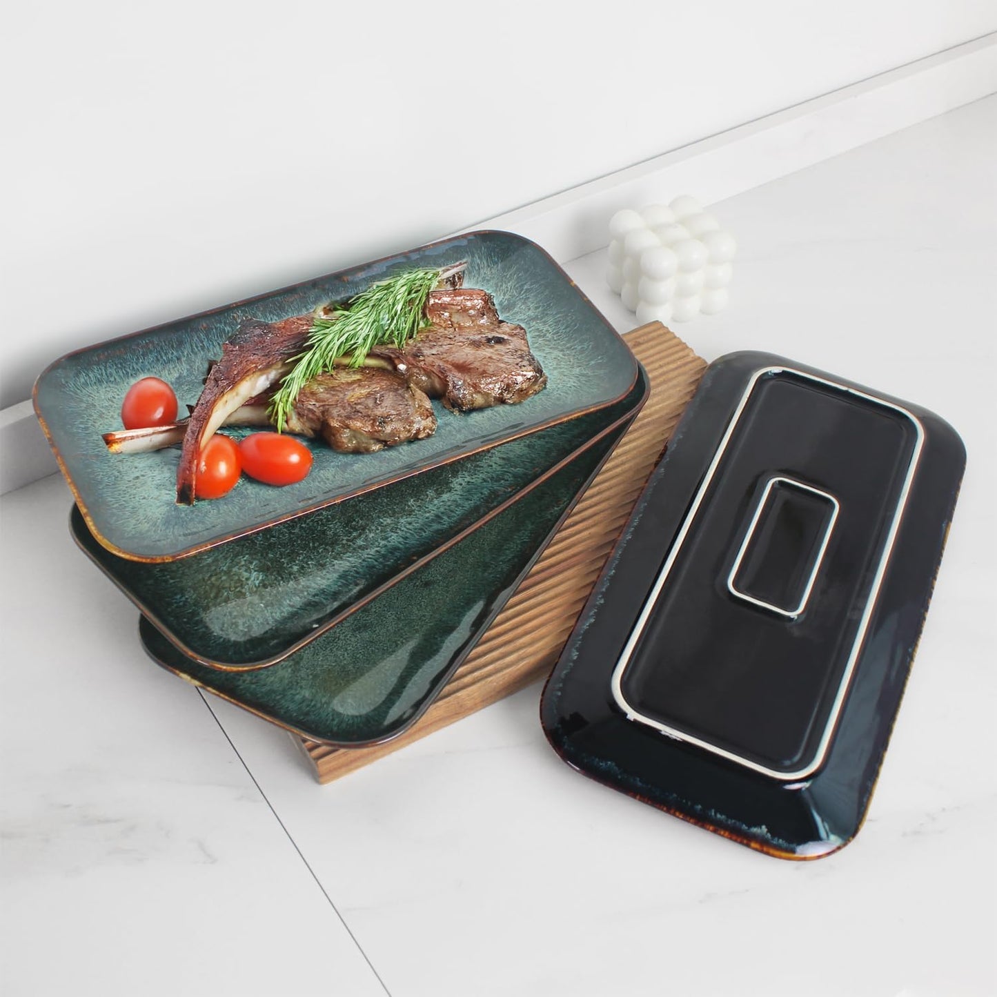Ceramic Serving Dinner Plate Set, 4-Piece for Main Meals, Tacos, Lunches, Snack, Platters