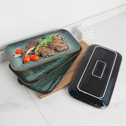 Ceramic Serving Dinner Plate Set, 4-Piece for Main Meals, Tacos, Lunches, Snack, Platters