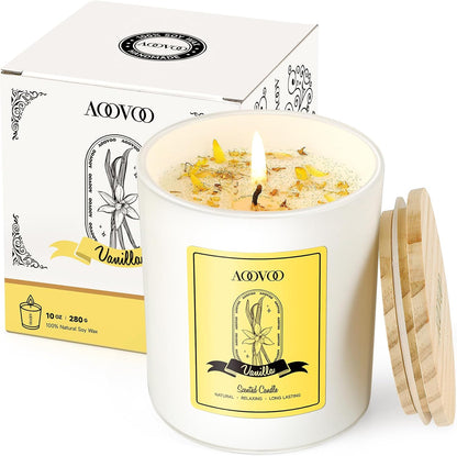 AOOVOO Vanilla Scented Candles for Women - Aromatherapy Candle with Crystals Inside, 10oz Soy