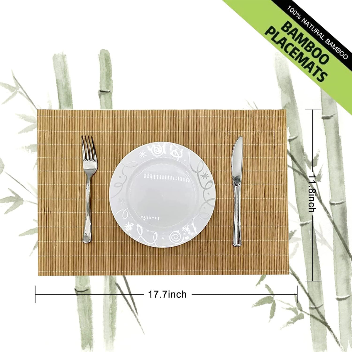 ANDSTAR Set of 4 Pcs Bamboo Placemats Sushi Rolling Mat Japanese Style Natural Anti-Slip Bamboo