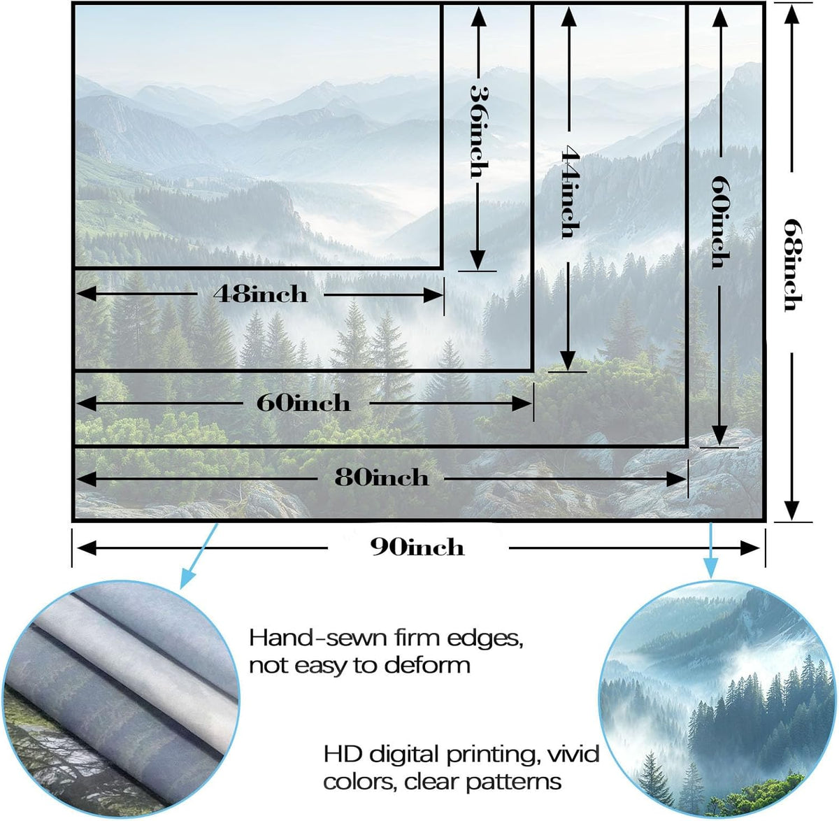 AMM Nature Forest Mountain Tapestry Green Misty Pine Tree Tapestry for Bedroom Aesthetic Foggy