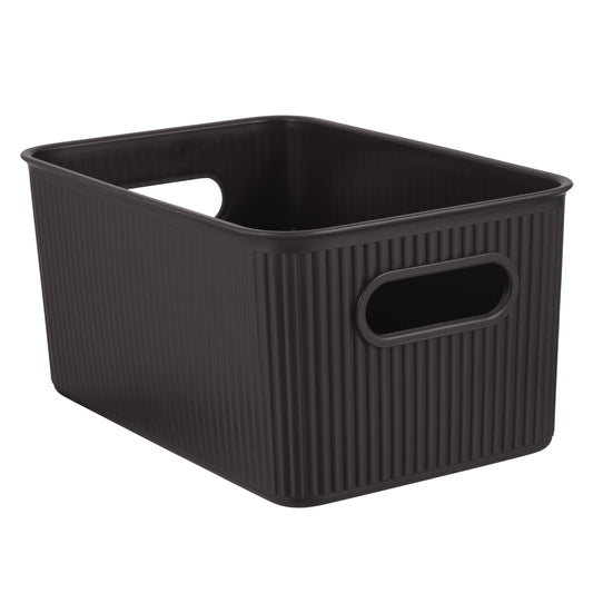 Superio Ribbed Collection - Decorative Plastic Basket Open Home Storage Bins Organizer, Medium