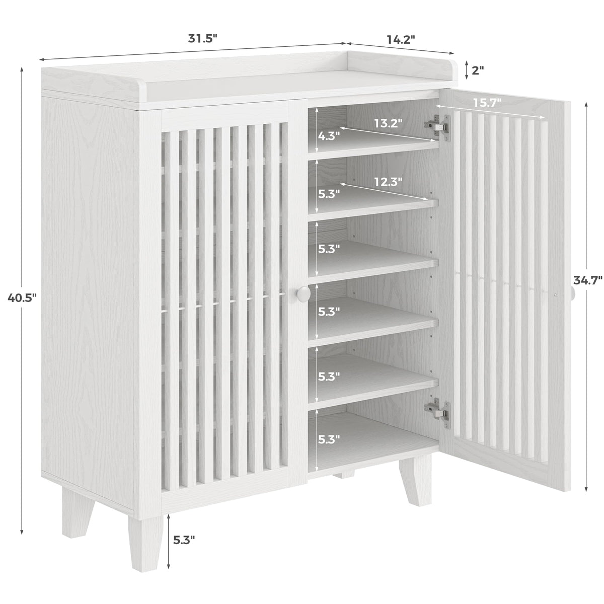 IRONCK Shoe Cabinet with Slatted Doors, 6-Tier Shoe Storage Cabinet, White
