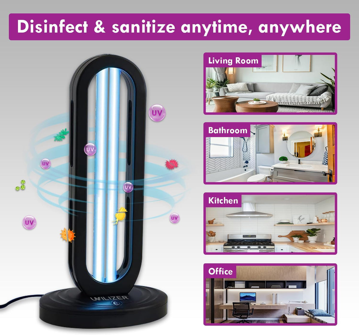 Tower - UV Light Sanitizer & Ultraviolet Lamp with Remote Control (UV-C Cleaner for Home, Room