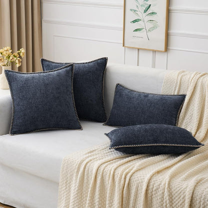 MIULEE Pack of 2 Couch Throw Pillow Covers 12x20 Inch Dark Blue Farmhouse Decorative Pillow Covers