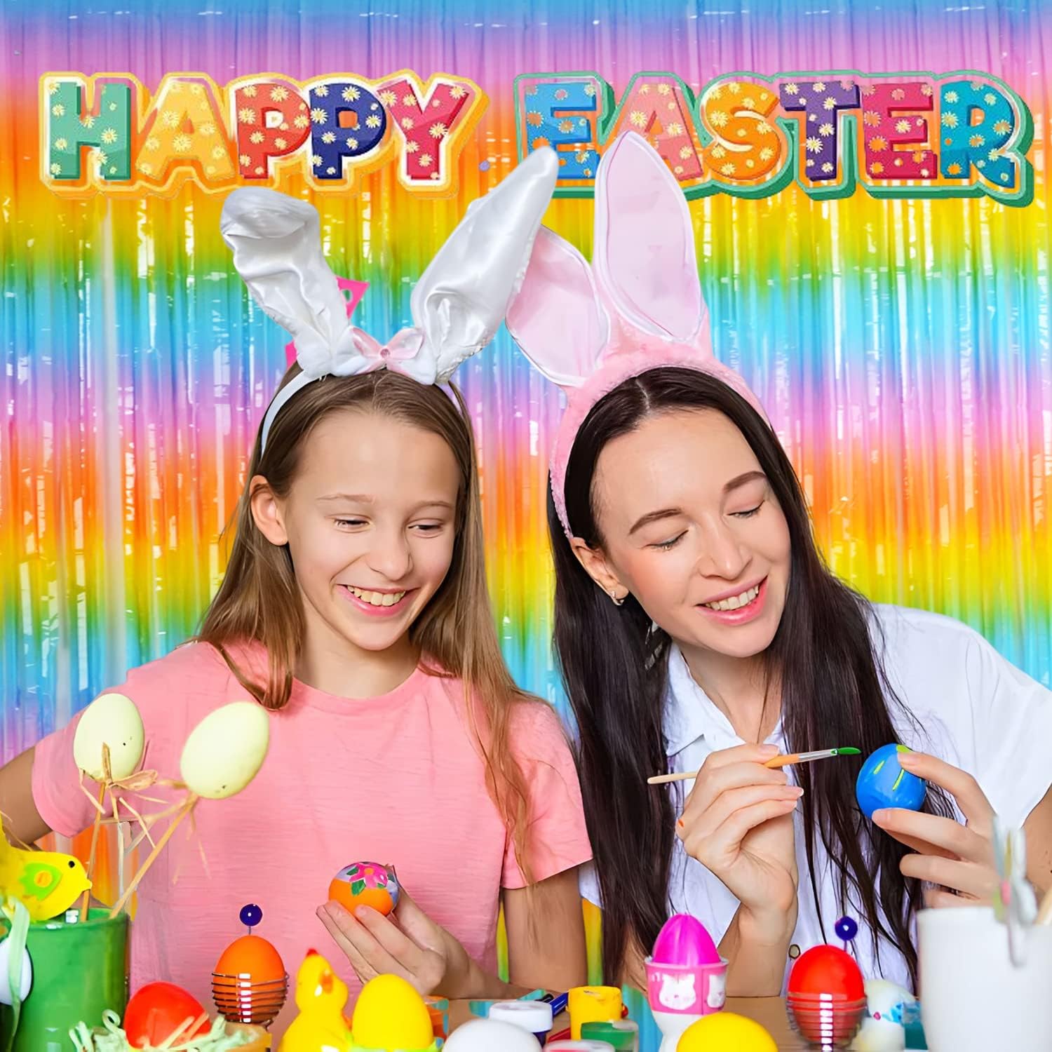 BRAVESHINE Colourful Tinsel Foil Fringe Curtains - 2Pcs 3.2x8.2ft Holidays Photo Booths Party