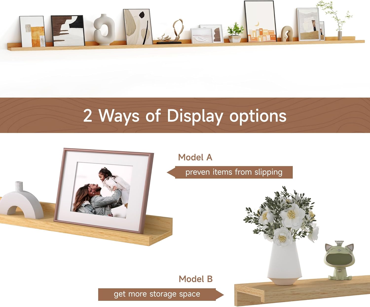 Floating Picture Ledge Shelves for Wall Set of 2, 95 Inches Picture Ledge Shelf with Long Large