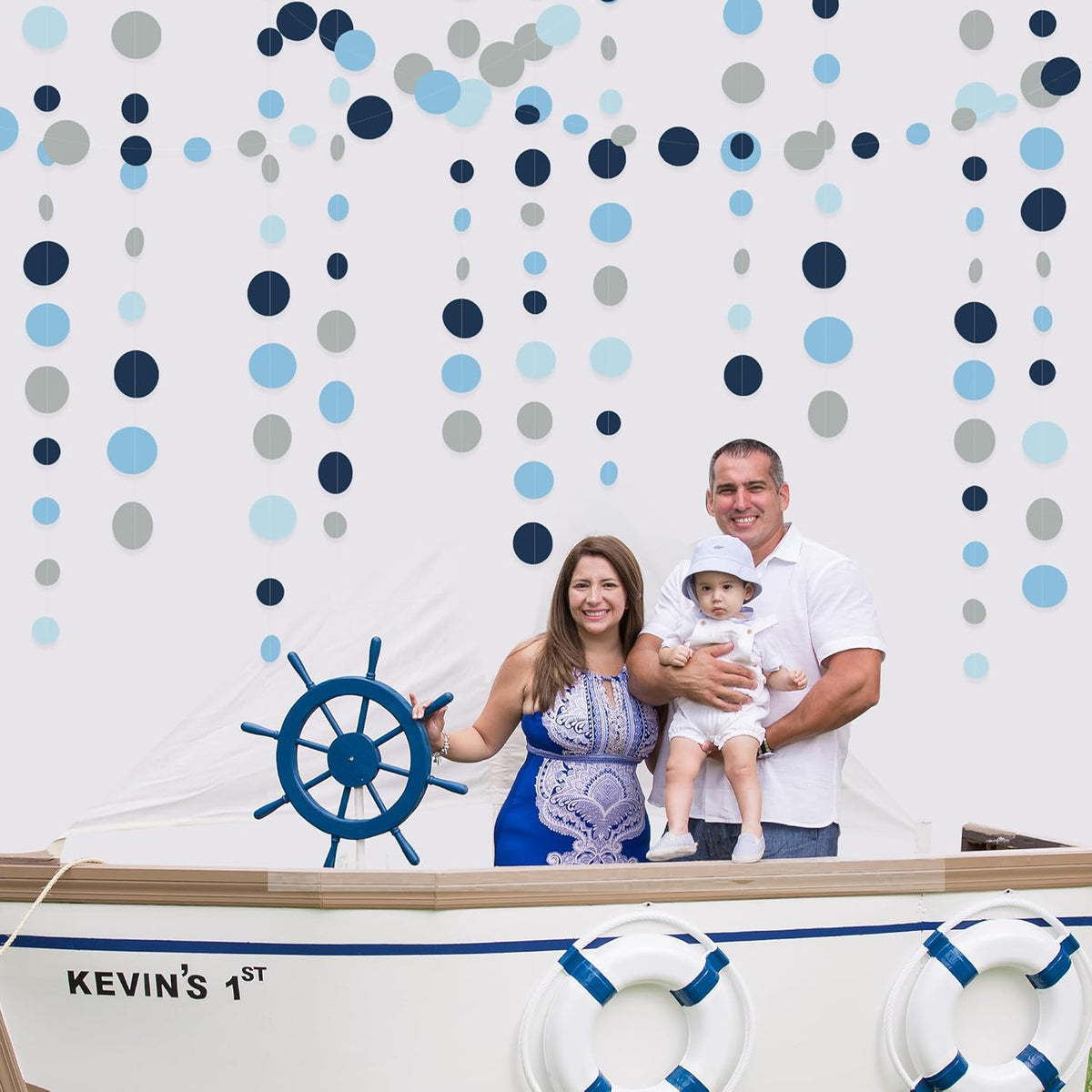Dusty Blue Party Decorations Navy Blue Circle Dots Garland Gray Blue Hanging Paper Polka Dot