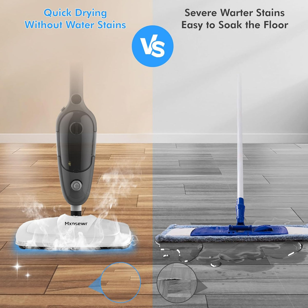 Steam Mop - All-in-one Powerful Handheld Steam Cleaner Detachable Floor Steamer with 11