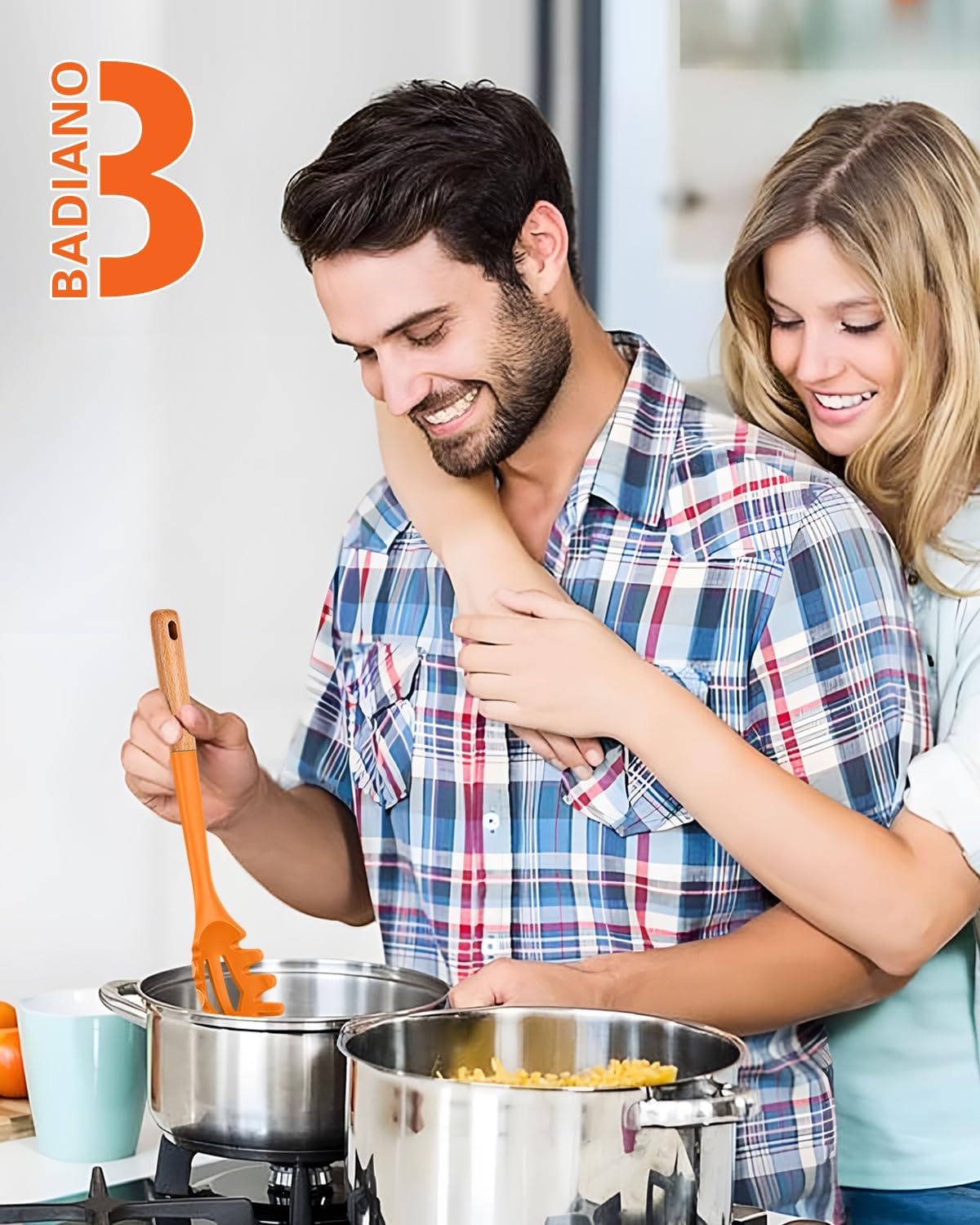 Silicone Pasta Fork, Kitchen Heat Resistant Noodle Spoon Server, BPA Free Spaghetti Strainer,12.8