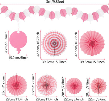 Party Decorations, Pink Papar Fans Pompoms Garlands for Women Girls Mothers Day Bachelorette