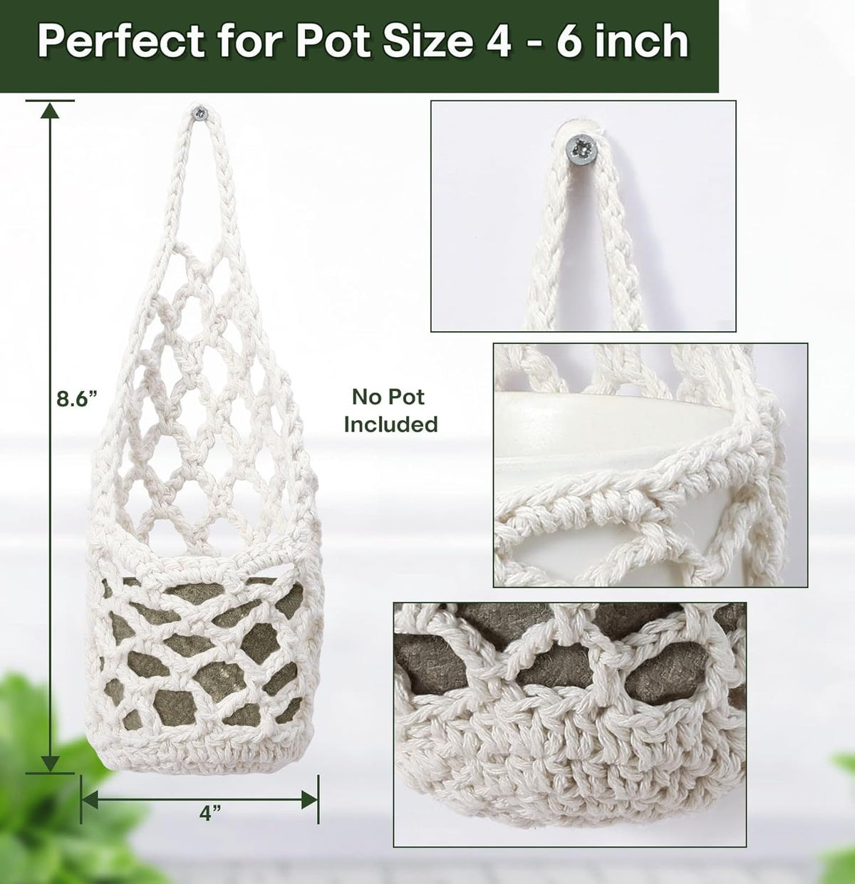 4PK Wall Planters for Indoor Plants, Macrame Plant Hanger | Wall Planter, Plant Hanger, Hanging