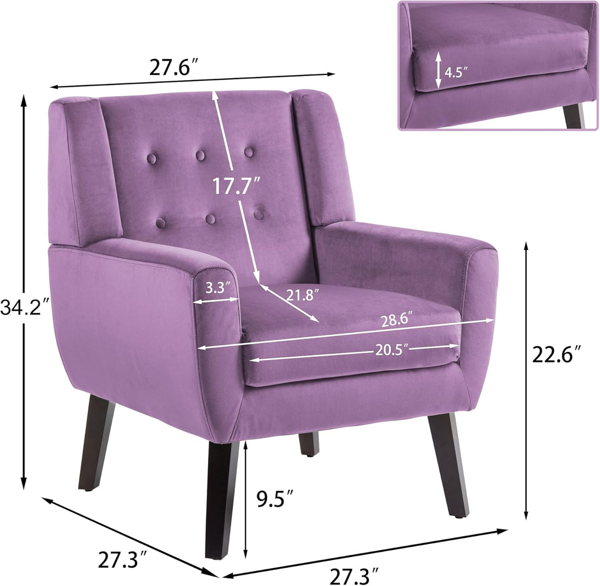 UIXE Accent Chairs Set of 2, Modern Upholstered Arm Chair, Mid-Century Club Armchair Comfy Single