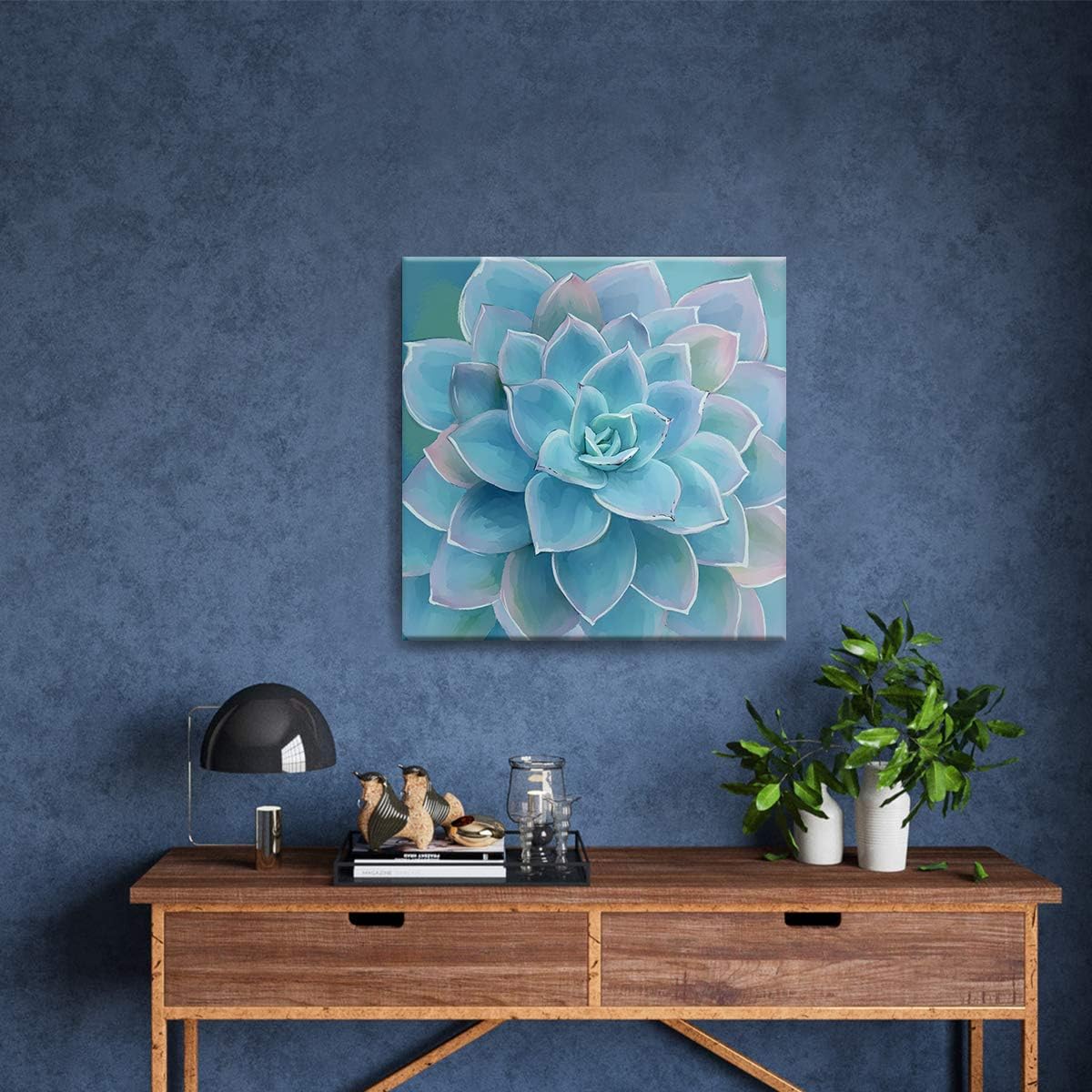 Wall Decor for Bedroom Canvas Artwork Blue-Green Succulents Prints Pictures Wall Art for Living