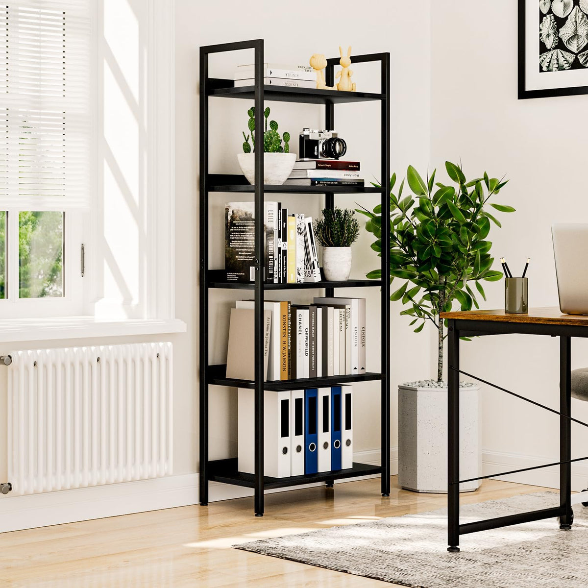 NUMENN Bookshelf, 5 Tier Bookshelves, Home Office Bookcase Shelf Storage Organizer, Free Standing