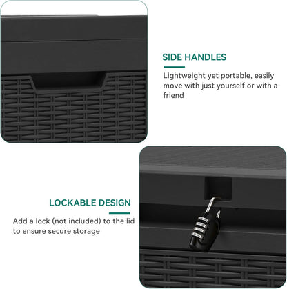 YITAHOME 60 Gallon Resin Deck Box, Weather Resistant Outdoor Rattan Storage Box, Lockable Indoor