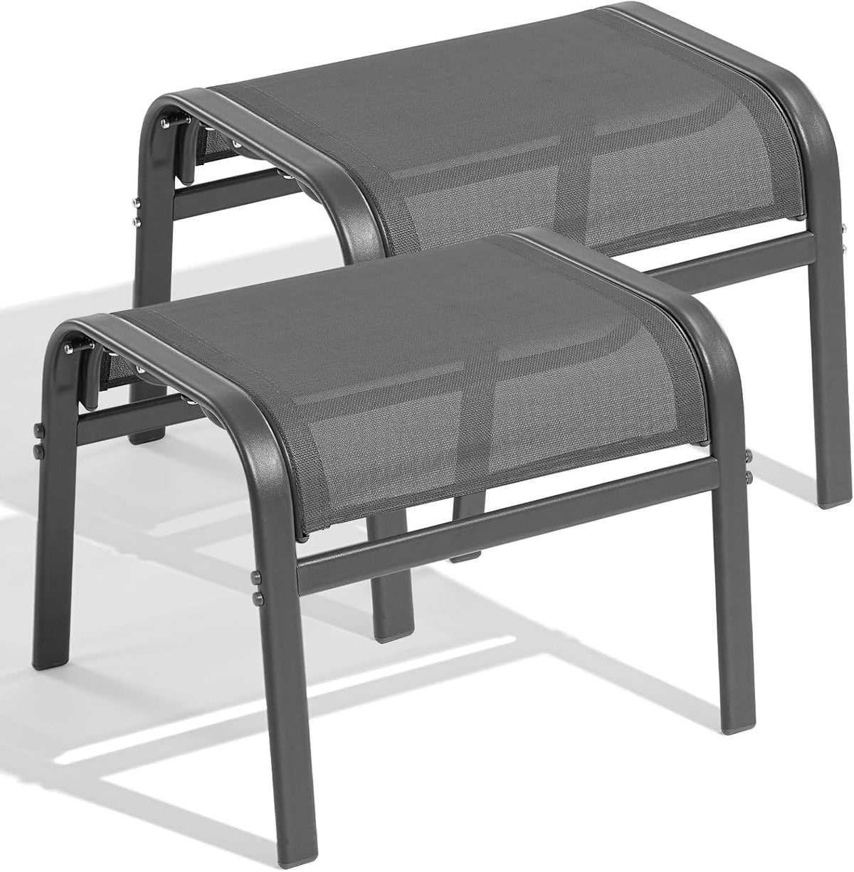 Outdoor Ottoman Set of 2, All Weather Outdoor Foot Stool with Supportive Textliene and Metal Frame